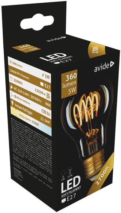 Avide E27 LED Filament Lamp 4.5W - 400lm - 2700K - Extra Warm Wit - LED Globe A60 - Vervangt 35W Gloeilamp