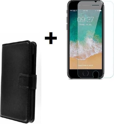 iPhone SE 2020 hoesje Bookcase - iphone Se 2020 Screenprotector - iphone Se 2020 Hoesje Wallet Cover zwart + Screen Protector Tempered Gehard Glas / Glazen