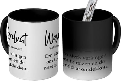 Magische Mok - Foto op Warmte Mokken - Koffiemok - Spreuken - Quotes - Een sterk verlangen om te reizen - Wanderlust - Magic Mok - Beker - 350 ML - Theemok - Mok met tekst