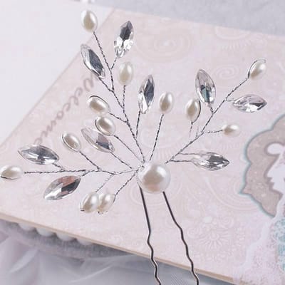 *** Hairpins met Ivoorkleurige Parels en Diamanten - 2 Stuks - Bruid Bruiloft - van Heble® ***