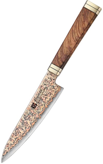 Xinzuo - Professioneel Groentemes van Koper Damascus staal - 52 lagen rondom harde 12Cr18MoV kern - Handvat van Padauk Burl hout - X08C Retro Series
