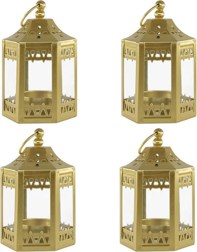 Mini Marokkaanse Lantaarns - Set van 4 Kleine 4,5 Inch Metalen Lantaarns voor Decoratieve Kaarsen, Huis- en Terrasdecoratie en Ramadan-vieringen