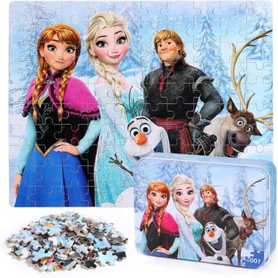 Kinderpuzzel Sneeuwpoppen - Legpuzzel 100 stukjes - Leren en plezier - Met metalen opbergdoos - 1125 x 89 cm - Meerkleurig
