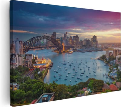Artaza Canvas Schilderij Zonsondergang - 30x20 cm - Klein - Wanddecoratie Skyline - Muurdecoratie Boten Haven - Kamer Accessoires