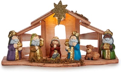 Krist+ Kerststal voor kinderen - met beeldjes en verlichting - 30 cm - kinder/kinderkamer kerststalletje