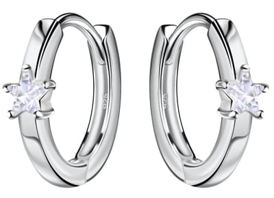 Joy|S - Zilveren oorringen - 12 mm / 3.5 mm - ster - zirkonia - klap scharnier sluiting - sterling zilver 925 - oorbellen