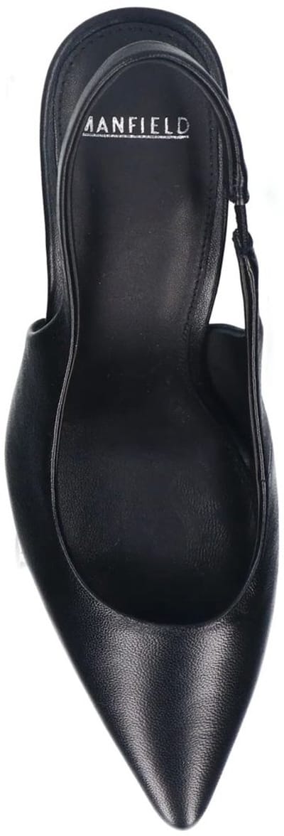 Manfield - Dames - Zwarte leren slingbacks - Maat 37