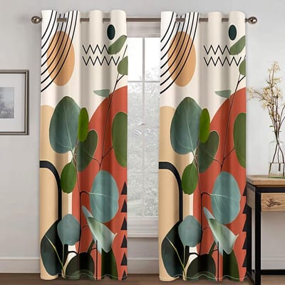 2 stuks Abstract Boho Mid-Century Gordijn Modern Minimalistisch Geometrisch Palmbladeren Bloemen Plant Gordijnen Decor Voor Slaapkamer Raam (50Wx50H)x2(CM)&Grommet Top