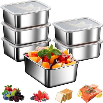 Vershouddozen van roestvrij staal, herbruikbaar, stapelbaar, met deksel, luchtdicht, lunch-bento-boxen voor lunch, maaltijden, voorbereiding, restjes, fruit, set van 6 stuks