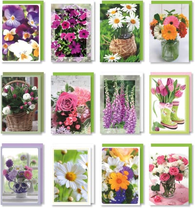 MGPcards - 12 dubbele wenskaarten met envelop - Bloemen - Zonder tekst - Blanco - 11,5 x 17 cm