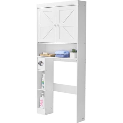 Armoire de rangement pour salle de bain au-dessus des toilettes avec étagère réglable Blanc 67,4