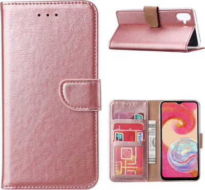 Hoesje Geschikt Voor Samsung Galaxy A04e Hoesje met Pasjeshouder – Bookcase - Rose Goud