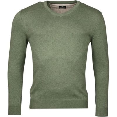Baileys Trui V-Neck Pullover Single Knit Olive Green Melange / male