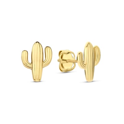 New Bling - 9NBG-0861 - 14K geelgouden Oorknoppen – Cactus – Dames Oorbellen