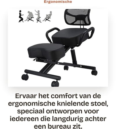 Dailygoods- Knielende Stoel Ergonomisch - Verstelbare Hoogte/Hoek - Lederen Kussen - Mesh Rugleuning - Stalen Frame - Ademend Comfort - Houdingstoel