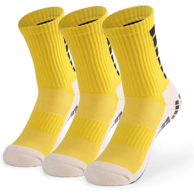 Chaussettes de Football antidérapantes pour hommes, chaussettes d'athlétisme pour basket-ball, Football, volley-ball, course à pied, Trekking 3 Pairs jaune