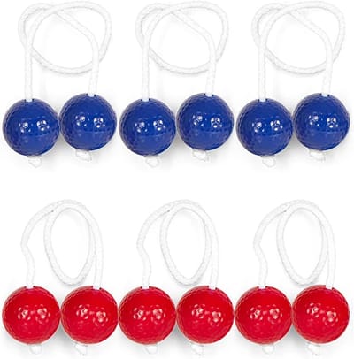 Set van 6 Bolas - 3 blauw, 3 rood - Behendigheidsspellen voor kinderen en volwassenen - Werpspellen - Buitenspeelgoed - Golfballen