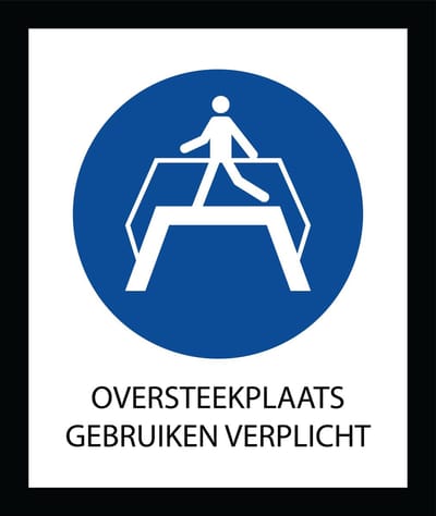 Bord ISO7010 Geboden Oversteekplaats gebruiken verplicht 20 x 24 cm