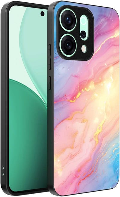 Geschikt voor Oppo Reno 14 Telefoonhoesje met Regenboog Glitter Marmer Opdruk - TPU Backcover Case Rainbow Glitter Marble Design - Smartphonica geschikt voor Oppo Reno 14