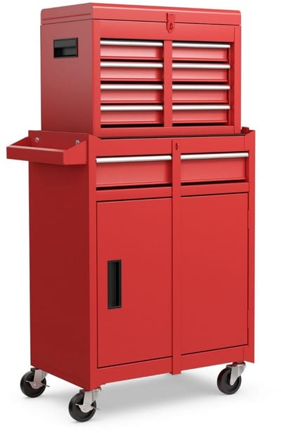 Gereedschapskast op Wielen – Met Laden & Opbergkast – Verrijdbare Werkplaatskast – Staal – Rood – Multifunctioneel Opbergsysteem