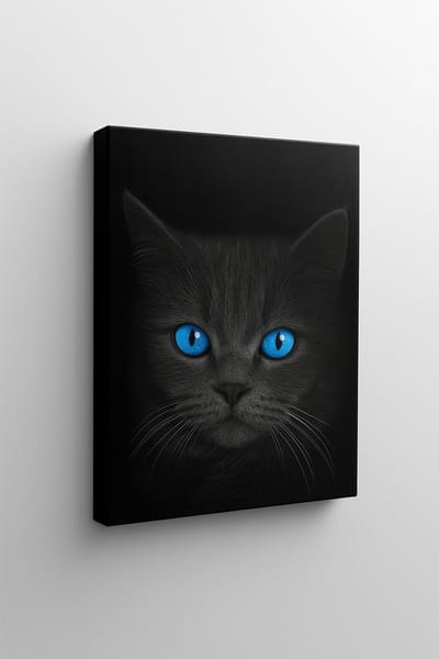 Canvassi - Canvas Doek - Donkergrijze poes op canvas – Stijlvol en mysterieus - L x B 90 x 60 cm