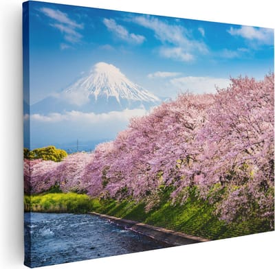 Artaza Canvas Schilderij Fuji Japan - 40x30 cm - Klein - Wanddecoratie Bloesem - Muurdecoratie Woonkamer - Kamer Accessoires