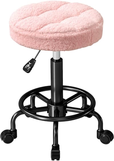 Merax Kruk met Wielen - Verstelbare Werkkruk 50-66 cm - Draaibare Bureaukruk 360° - Salon Kruk Massage Kruk - Roze