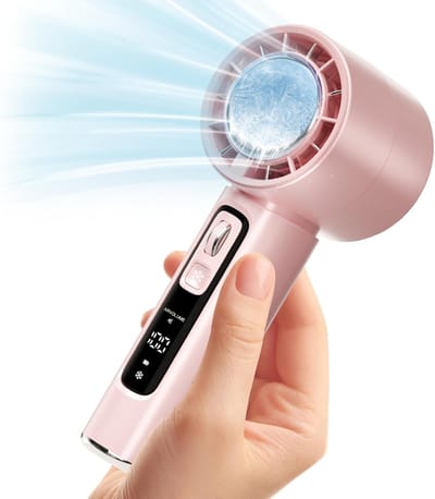 Draagbare handventilator met turbine en koelfunctie, voorzien van een oplaadbare 4000mAh-batterij, instelbare windsnelheden van 0-100, een slim LCD-display; een compacte en krachtige persoonlijke ventilator.