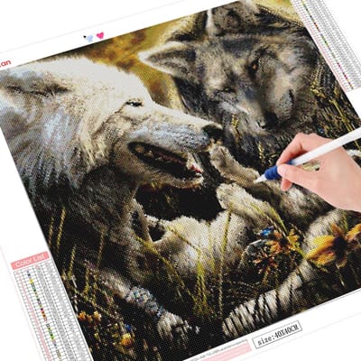 Peinture diamant loup, broderie complète ronde, Animal, point de croix, décoration de la maison 30x30CM gray