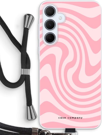 Case Company® - Hoesje met koord geschikt voor Samsung Galaxy A35 hoesje met Koord - Swirl Roos - Telefoonhoesje met Zwart Koord - Bescherming aan alle Kanten en Over de Schermrand
