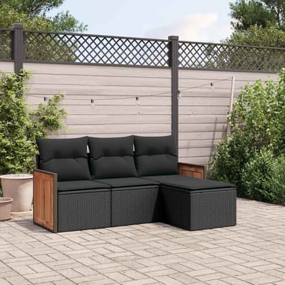 vidaXL - 4-delige - Loungeset - met - kussens - poly - rattan - zwart