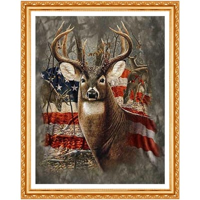 3D DIY Diamond schilderij Amerikaanse vlag herten 5D volledige ronde diamant borduurwerk foto 20X30CM black