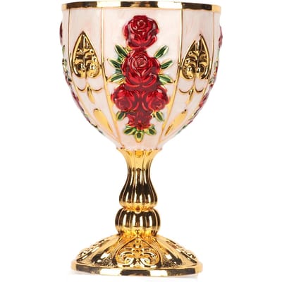 Gouden Kelk 4 Inch Hoog Zinklegering Retro Reliëf Bloempatroon Elegante Pimpbeker voor Feest L beige