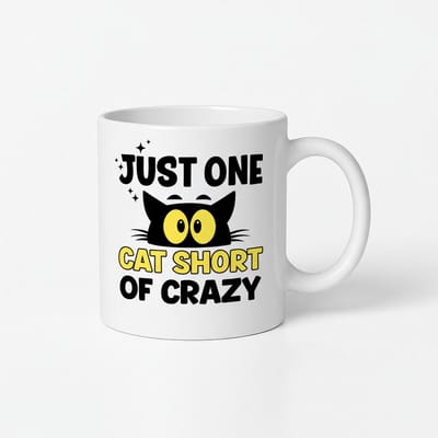 Just One Cat Short of Crazy - Koffiemok met Grappige Kattenprint
