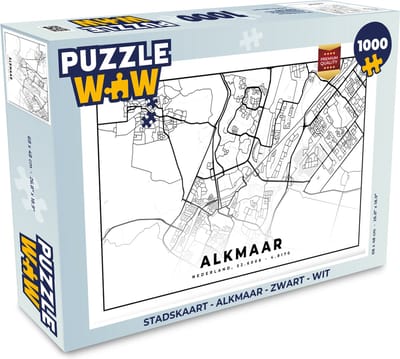 Puzzel Stadskaart - Alkmaar - Zwart - Wit - Legpuzzel - Puzzel 1000 stukjes volwassenen - Plattegrond