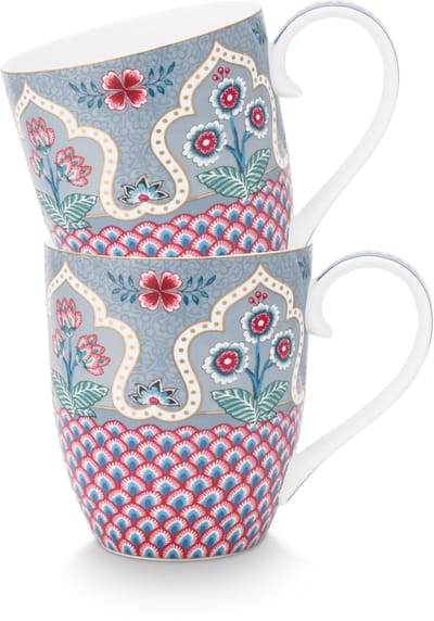 Pip Studio Flower Festival Mokken - Theemok - Koffiemok met Oor - Servies set van 2 - 450ml