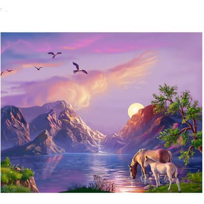 Diamant peinture broderie paysages plein rond strass cheval broderie peinture avec diamant 20X30CM pink