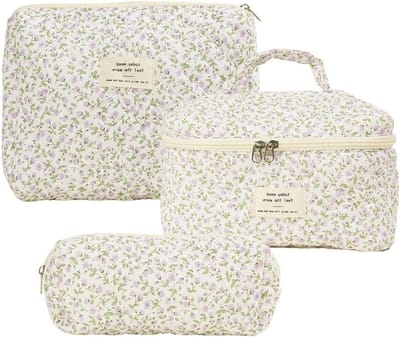 Set van 3 Cosmetica Tassen, Aesthetic Coquette Tas, Bloemen Toilettas voor Vrouwen, Grote Reistas, Schattige Beauty Bag, Organiseer je Make-up en Toilettasjes