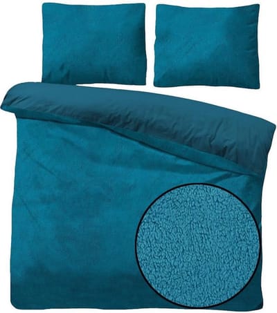 Husch Teddy Fleece Dekbedovertrek Petrol - Lits-Jumeaux - 240x200/220 cm - Heerlijk Zachte Teddy