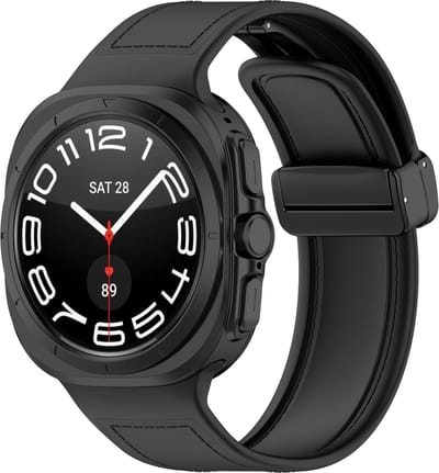 By Qubix - Compatible Samsung bandje - Hybrid leer + siliconen band - Zwart - Geschikt voor Samsung Galaxy Watch Ultra / Ultra 2 - 47mm