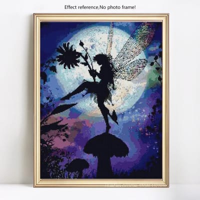 Peinture au Diamant Dessin Animé Fille Clair de Lune Diamants Ronds Entièrement Brodés 20X30CM gray