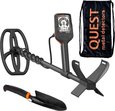 Quest X1 IDmaxX metaaldetector met schep en tas, beginners metaaldetector voor kinderen en volwassenen