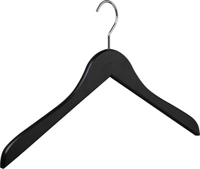 [Set van 5] Zeer mooi afgewerkte matzwart gelakte houten kledinghangers / kleerhangers / shirthangers voorzien van een 4mm dikke dikke, draaibare glossy zilver haak