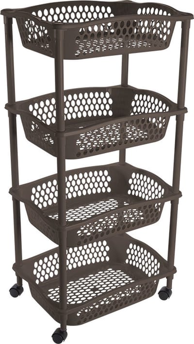 Hega Hogar Keuken opberg trolley - 4 manden - cappuccino bruin - 86 x 41 cm - roltafel