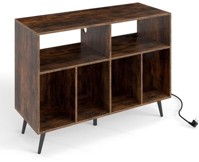 Platenspelermeubel - LP-kast - Platenspelerkast - Draaitafelstandaard - Platenspelerstandaard - Vintage Displayplank - Rustiek bruin