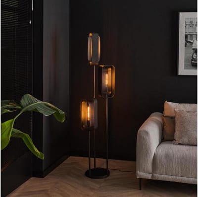 Vloerlamp met 3 Roteerbare Mesh Lampen in Artic Zwart - 42x42x170 cm - Stijlvolle Vloerlamp - Moderne Sfeer - Hoogwaardige Verlichting - Geschikt voor Woonkamer of Slaapkamer