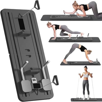 Pilates Reformer - Thuis Fitness - Kracht Balans - Automatische Terugslag - Ruimtebesparend Ontwerp - Grijs