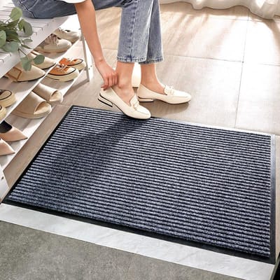 Commerciële Eenvoudige Vloermat Entree Deur Huishoudelijk Gestreept Buiten Stofverwijdering Slijtvast Voetmat Antislip Deurmat 40*60cm black