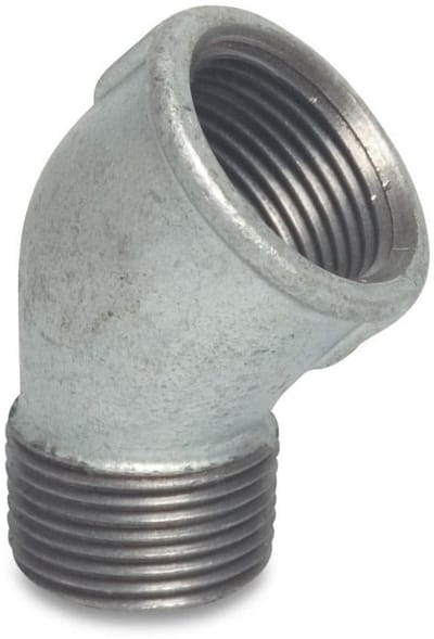Draadfitting Tempergiet 45° Hoek, 2 inch, Verzinkt