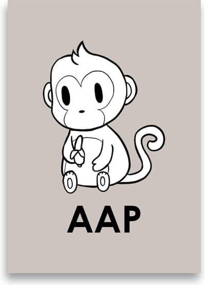 Kinderposter | Kinderkamer | Babykamer | Dieren | Wanddecoratie | A3 formaat | MOODZ design | Aap | Zand